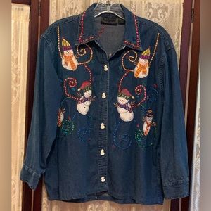 LIFE STYLE DENIM SNOWMAN SHIRT - SZ SMALL